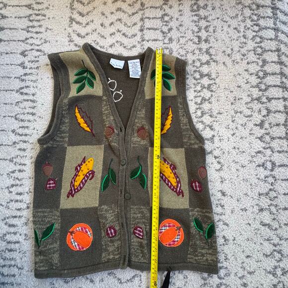 Bobbie Brooks Womens Fall Harvest Pumpkin Corn Print Vest Green Size Medium - Picture 5 of 8